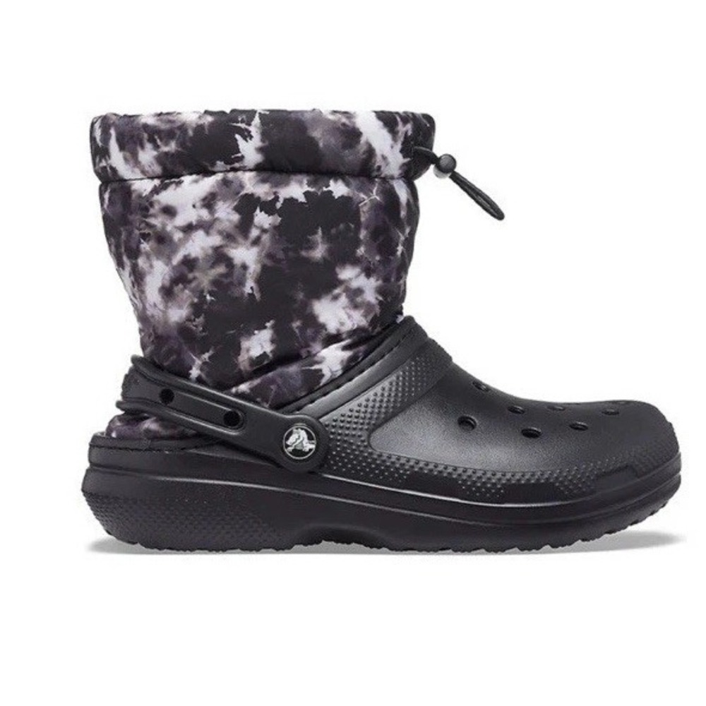 NWT Crocs Classic Lined Neo Puff Tie Dye Boot Black/White Mens 2/Women's 4 - Picture 3 of 11